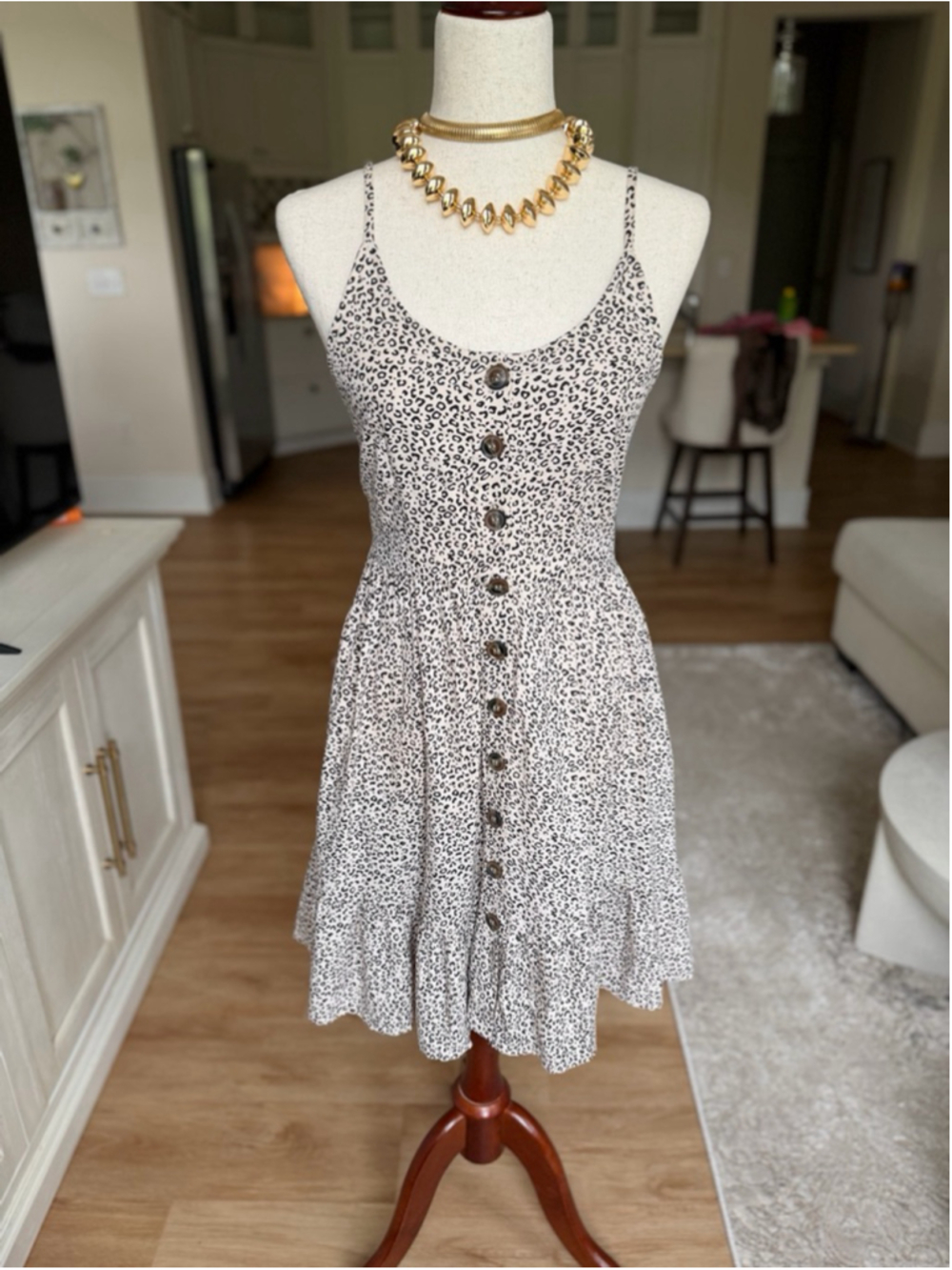 Women's Japna Mini Dress M Beige Black Leopard Print